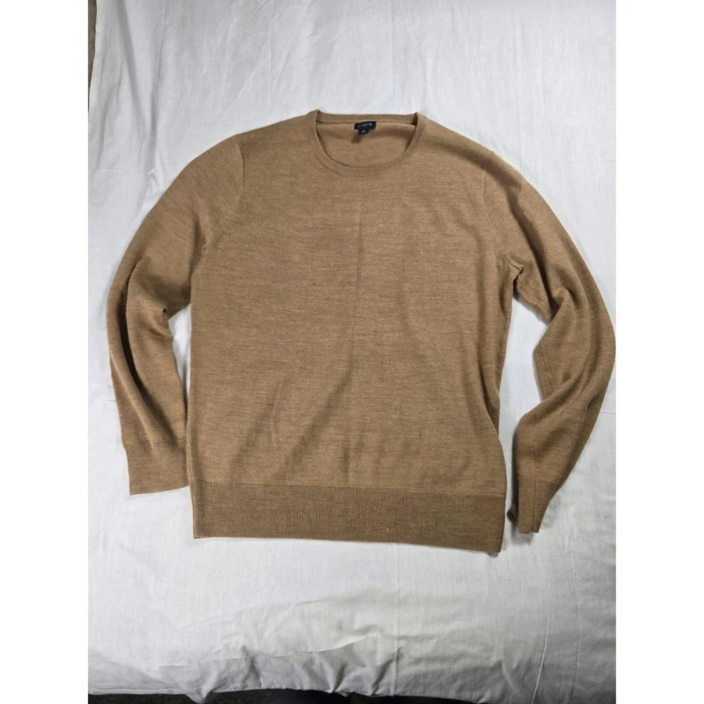 J Crew Sweater Mens Large Brown Merino Wool Crewneck Knit Pullover Lightweight